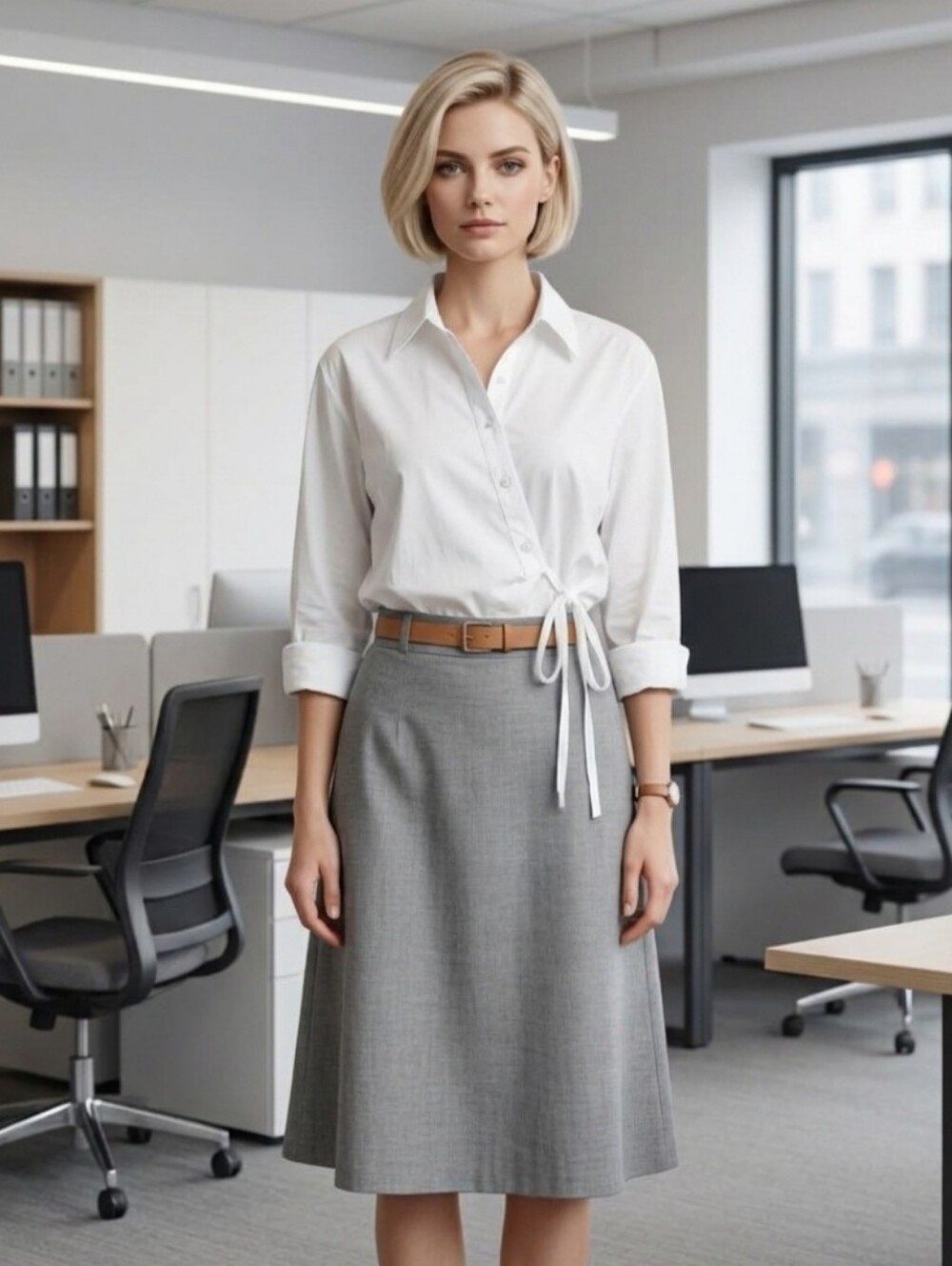 3/＄44  🐝🐝Classic White Cotton Wrap Shirt - Women's Long Sleeve Button-Up